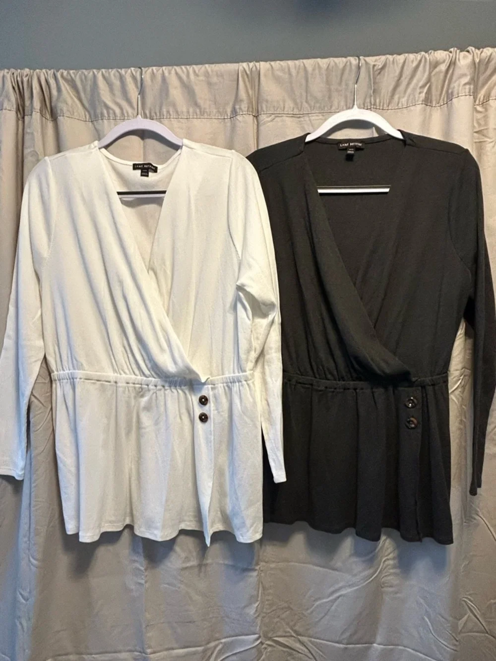 Lane Bryant White and Black Wrap-Front Long Sleeve Tops - Picture 1 of 7